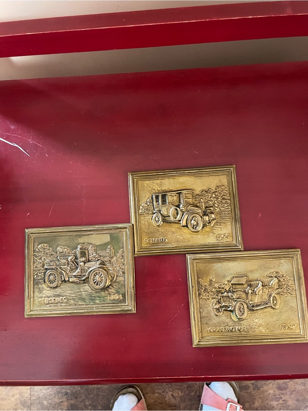 Vintage Brass Automotive Wall Plaques - Gold